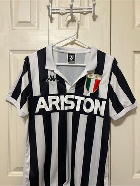 Kappa Black & White Striped Soccer Jersey with ARISTON Chest Logo